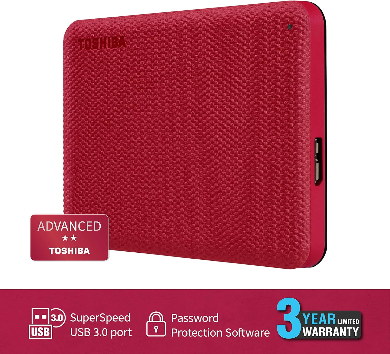 Toshiba Canvio Advance V10 1TB USB 3.0 Portable External Hard Drive, Red - Picture 6 of 17
