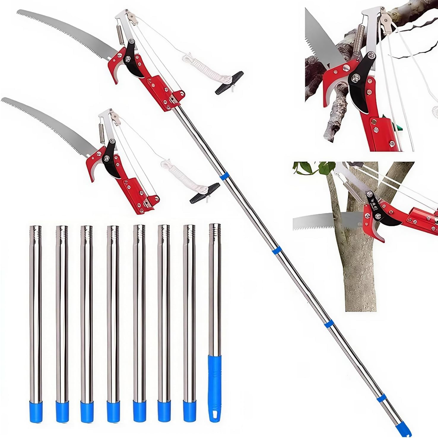 7.9FT Pole Pruner, Tree Loppers Long Reach Telescopic, Lightweight Tree Trimmers, Pulley Pole Pruner Hand for Yard, Garden, Patios Trees Branches Cutting (3.2M)