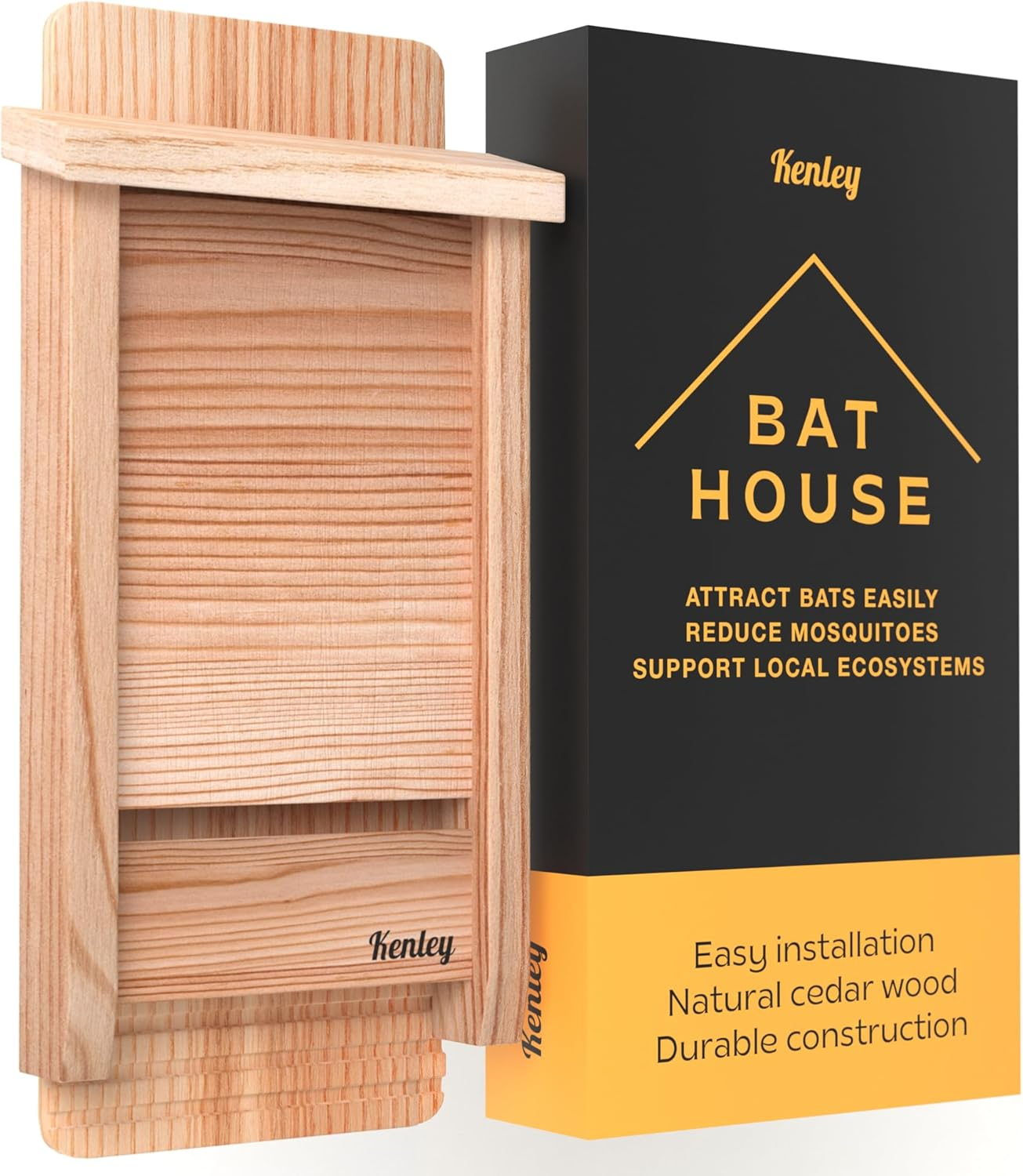 Bat House - Handcrafted Bat Box for outside from Cedar Wood - Weatherproof Bat Houses for Outdoors - Bat Boxes Designed to Attract Bats - Easy for Bats to Land and Roost (Natural, One Chamber)