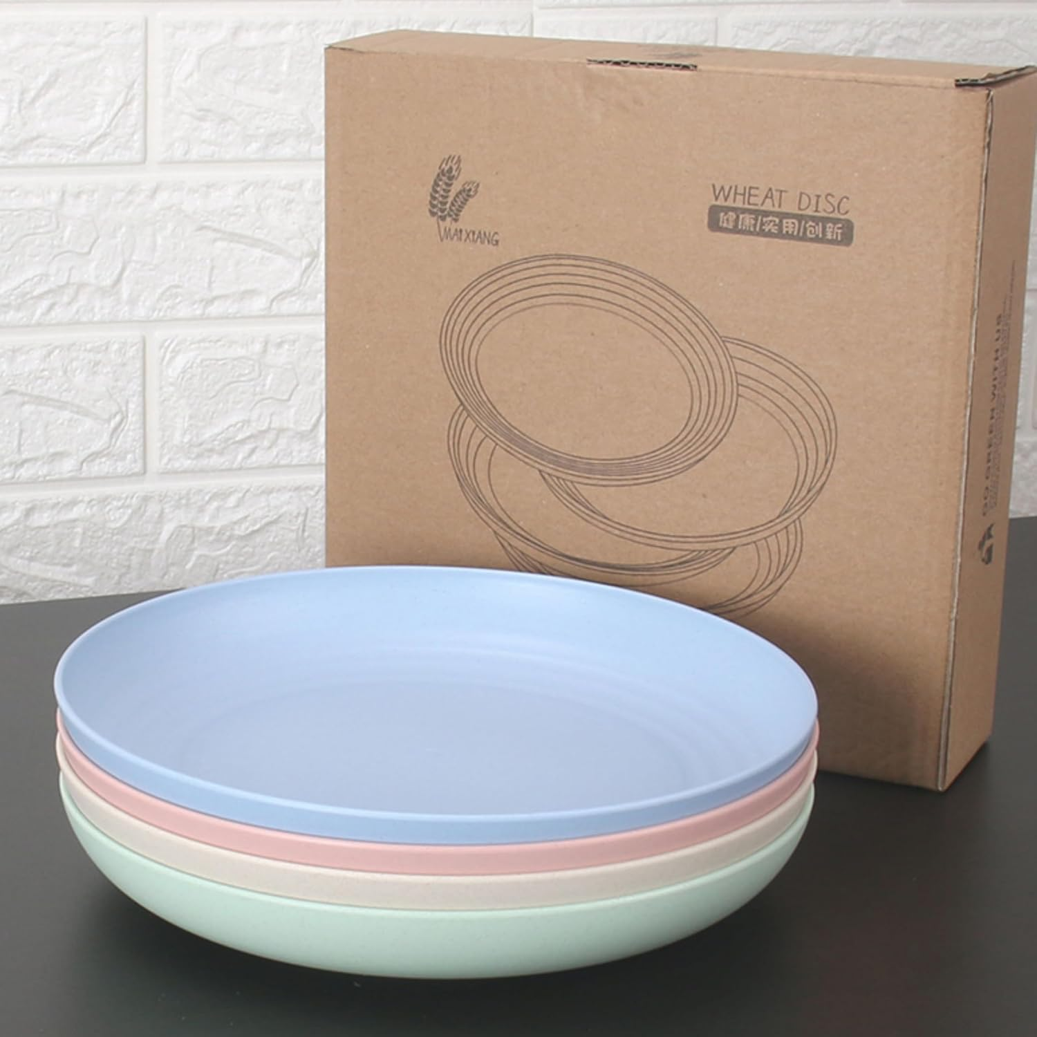 4 Pk Wheat Straw Plates Reusable Dinner Dishwasher Safe Lightweight 9 In