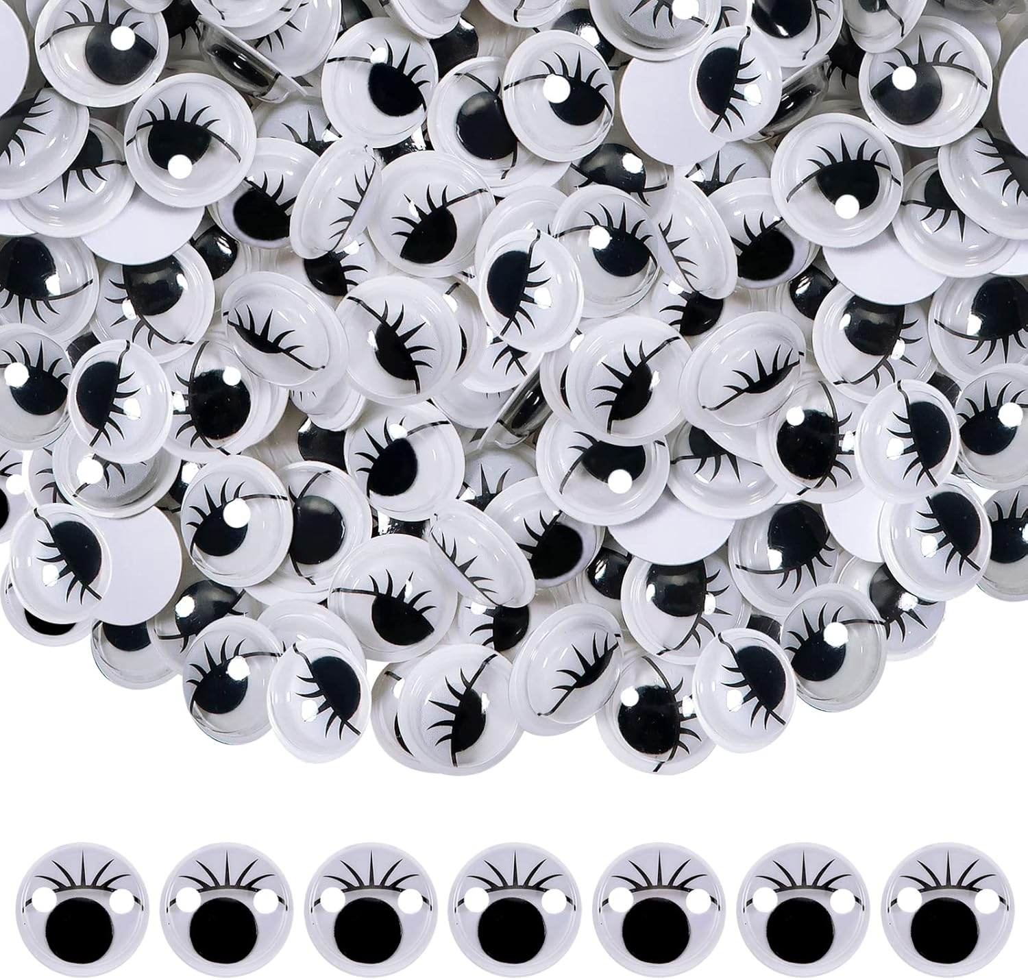 210Pcs Black Wiggle Googly Eyes Self Adhesive with Eyelashes round 10Mm Plastic Sticker Eyes for DIY Crafts Scrapbooking Decoration