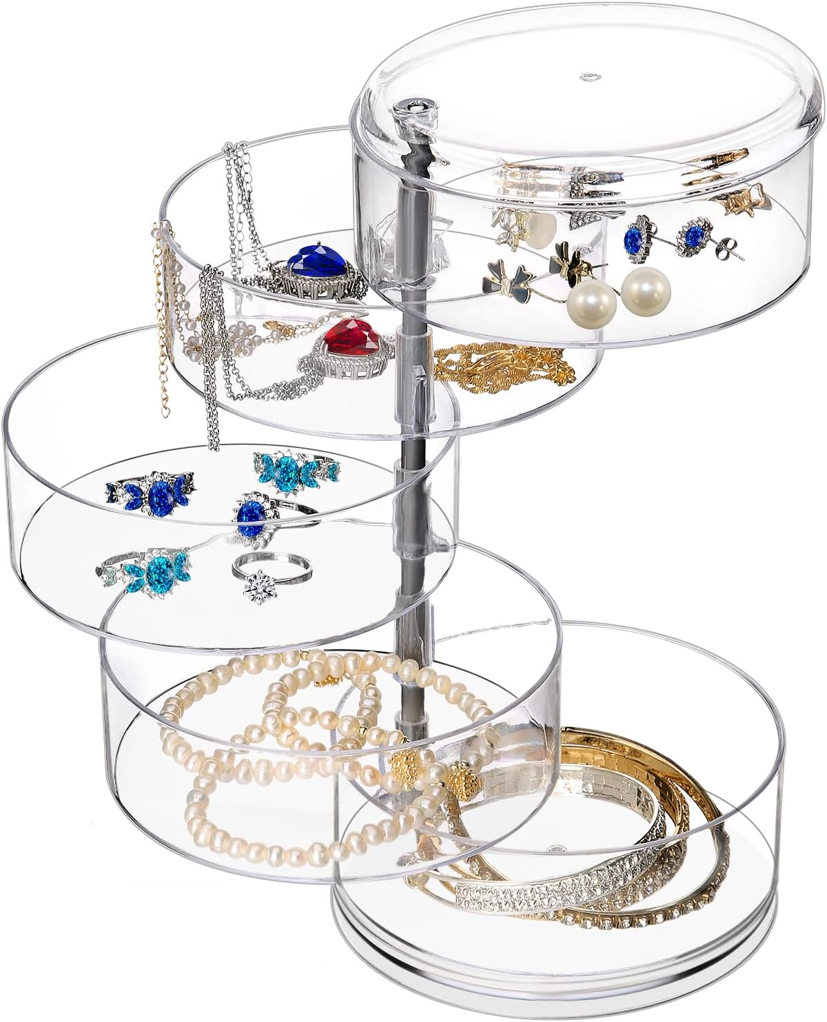 5-Layers Rotatable Jewelry Storage Organizer Box for Earrings Hair Accessories & Beauty Supplies Earrings Necklaces Bracelets (5-Layers)