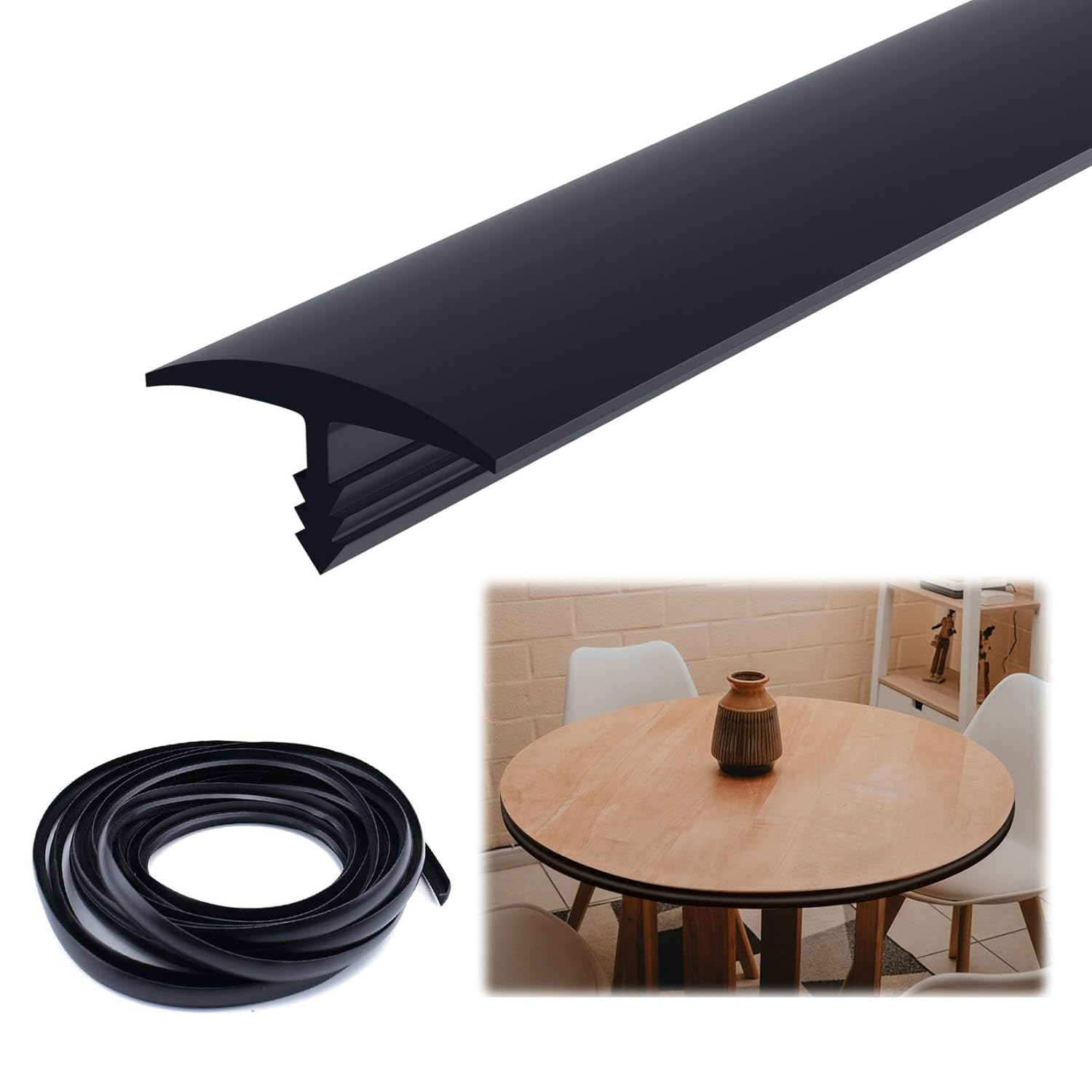 Black 3/4 Inch X 25 Ft Center Barb Tee Moulding Plastic T Molding for Tables Gam