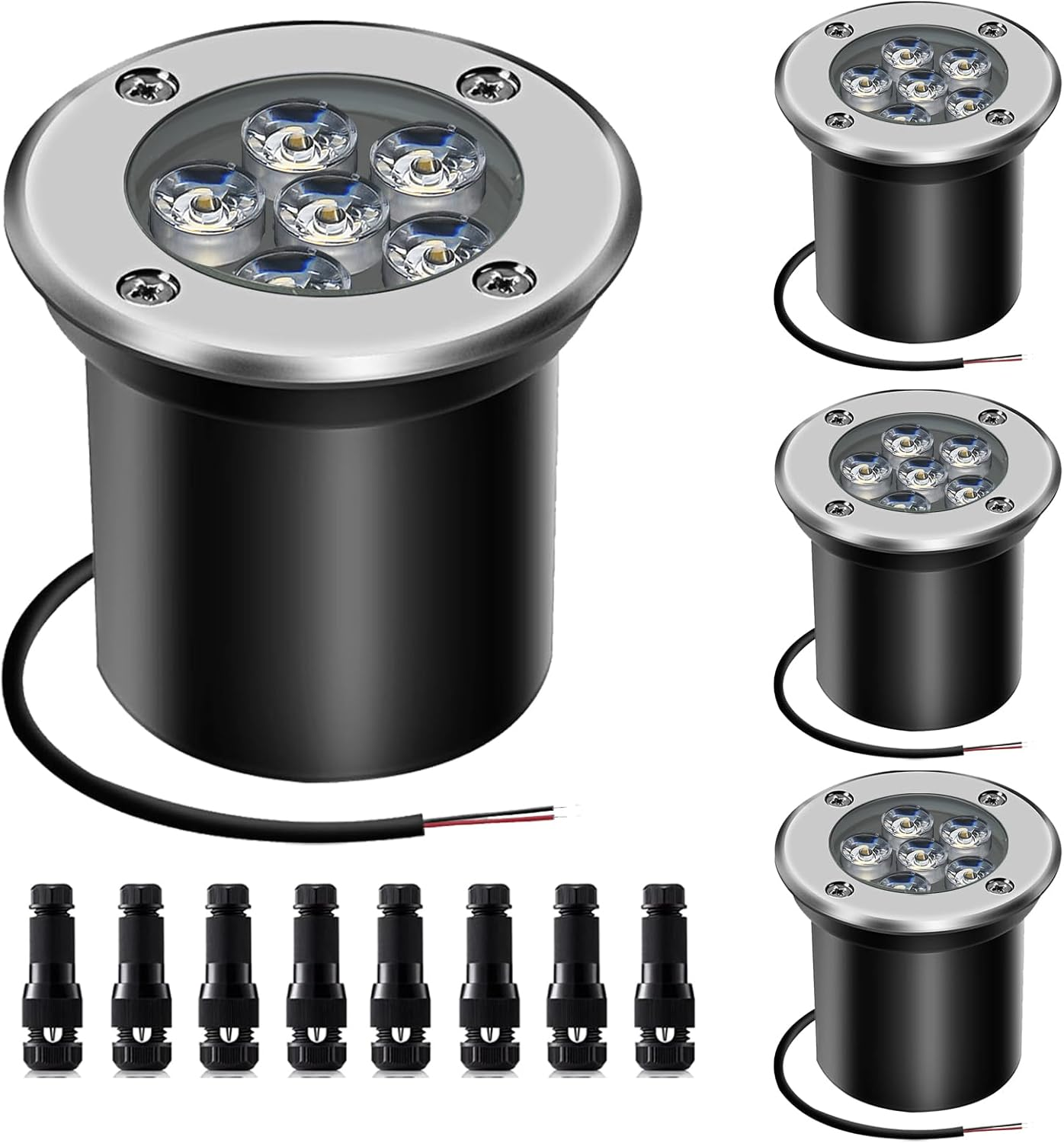 Low Voltage Landscape Light LED In-Ground Lighting with Connectors Well Lights Bright White Waterproof IP67 6W 12V 24V Outdoor Pathway Lights for Yard,Lawn,Patio,Walkway(Cool White)