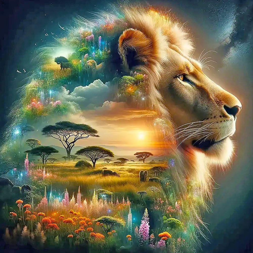 Lion Diamond Painting Kits for Adults, 5D DIY Diamond Art Kits for Beginners, Fu