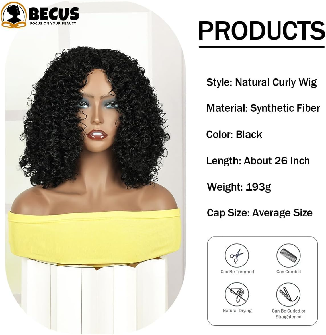 BECUS Afro Curly Wigs for Women 12Inch Natural Black Synthetic African Full K... - Picture 7 of 16