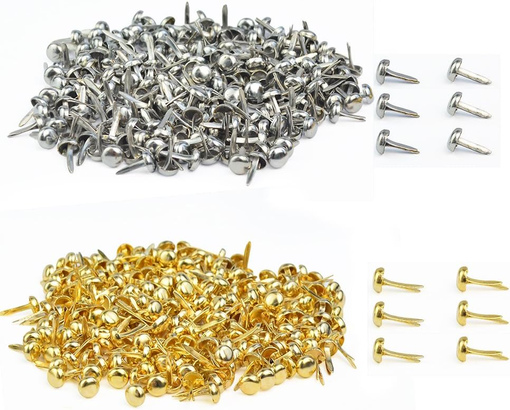 500 PCS Paper Fasteners, Baotongle Brass Plated Scrapbooking Brads round Metal Brads with Storage Bag for Crafts Making DIY, Gold and Silver