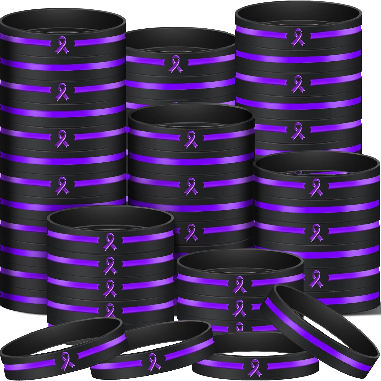 50 Purple Silicone Bracelets for Pancreatic Cancer and Overdose Awareness