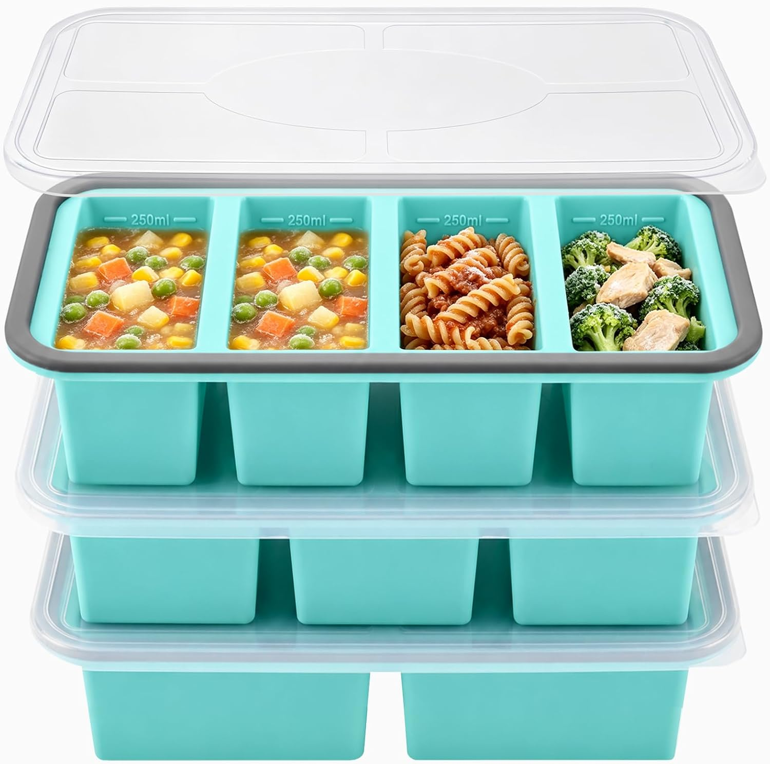 3 Pack Silicone Freezer Trays with Lid (2/3/4 Slot Combination)