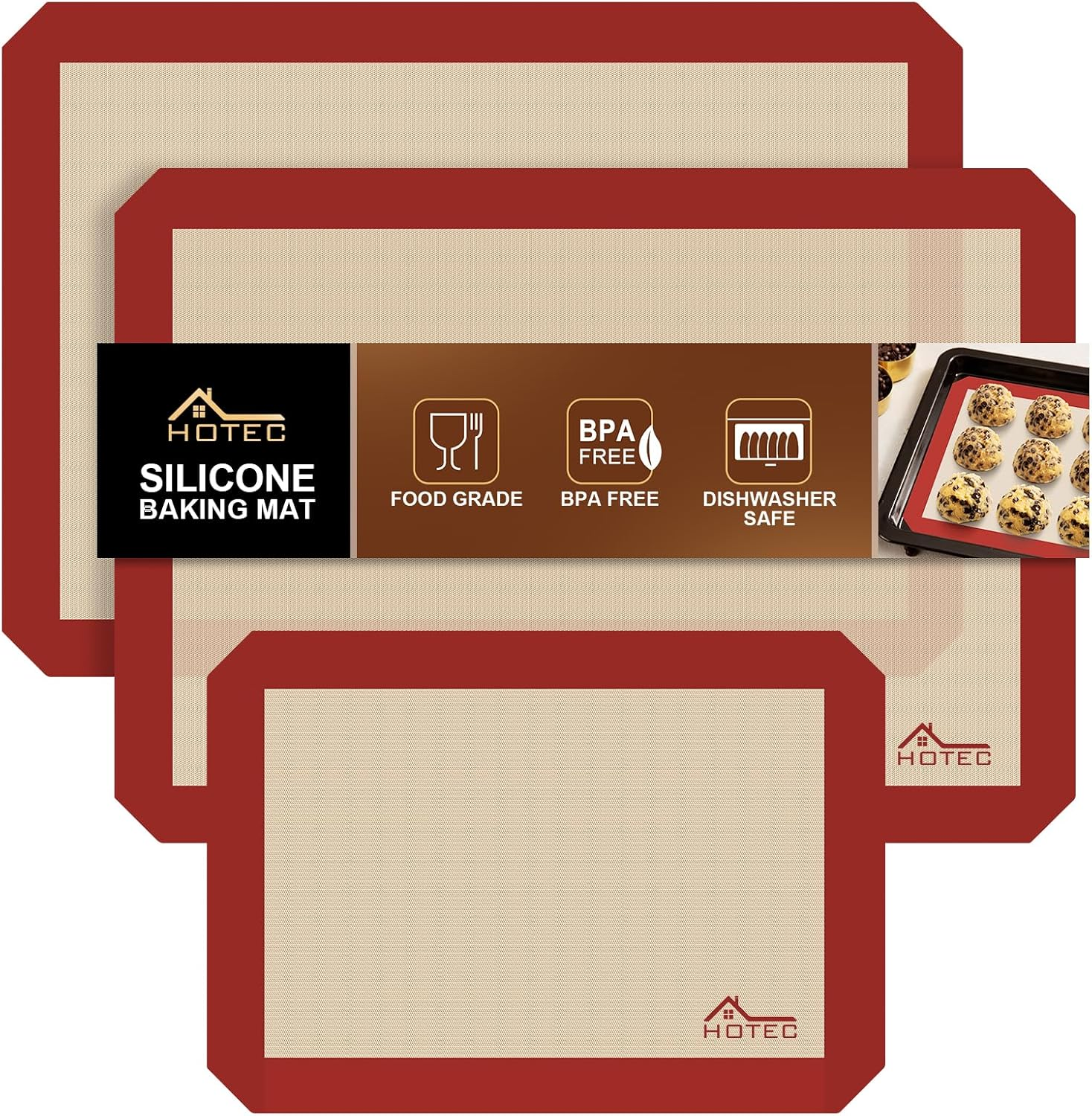 Silicone Baking Mats 3 Pack – Non-Stick Reusable Silicone Baking Sheets for Oven – Cookie & Macaron Mats – 2 Half Sheet + 1 Quarter Sheet – BPA-Free, Dishwasher Safe