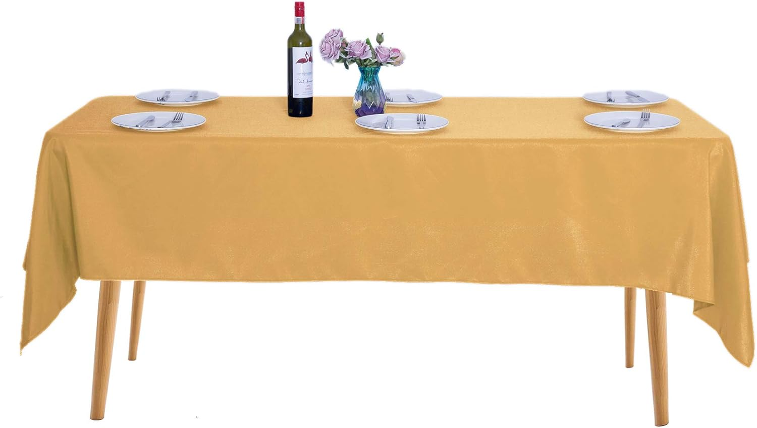 2Pack 60X102 Inch Gold Rectangular Tablecloth 6 Feet Table Cloth in Polyester Fabric for Wedding/Banquet/Restaurant/Parties