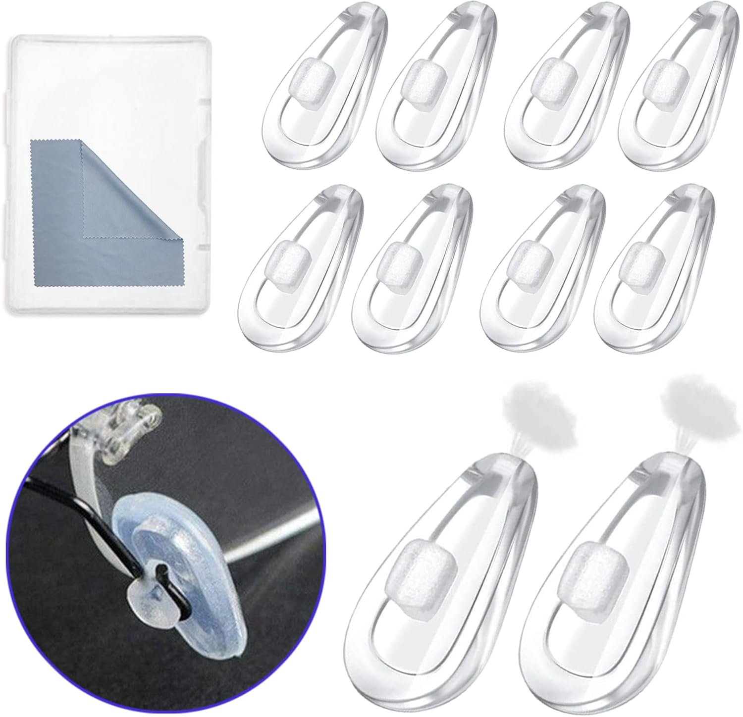 Eyeglass Nose Pads with Push-In, 5 Pairs Soft Silicone Air Chamber Glasses Nose