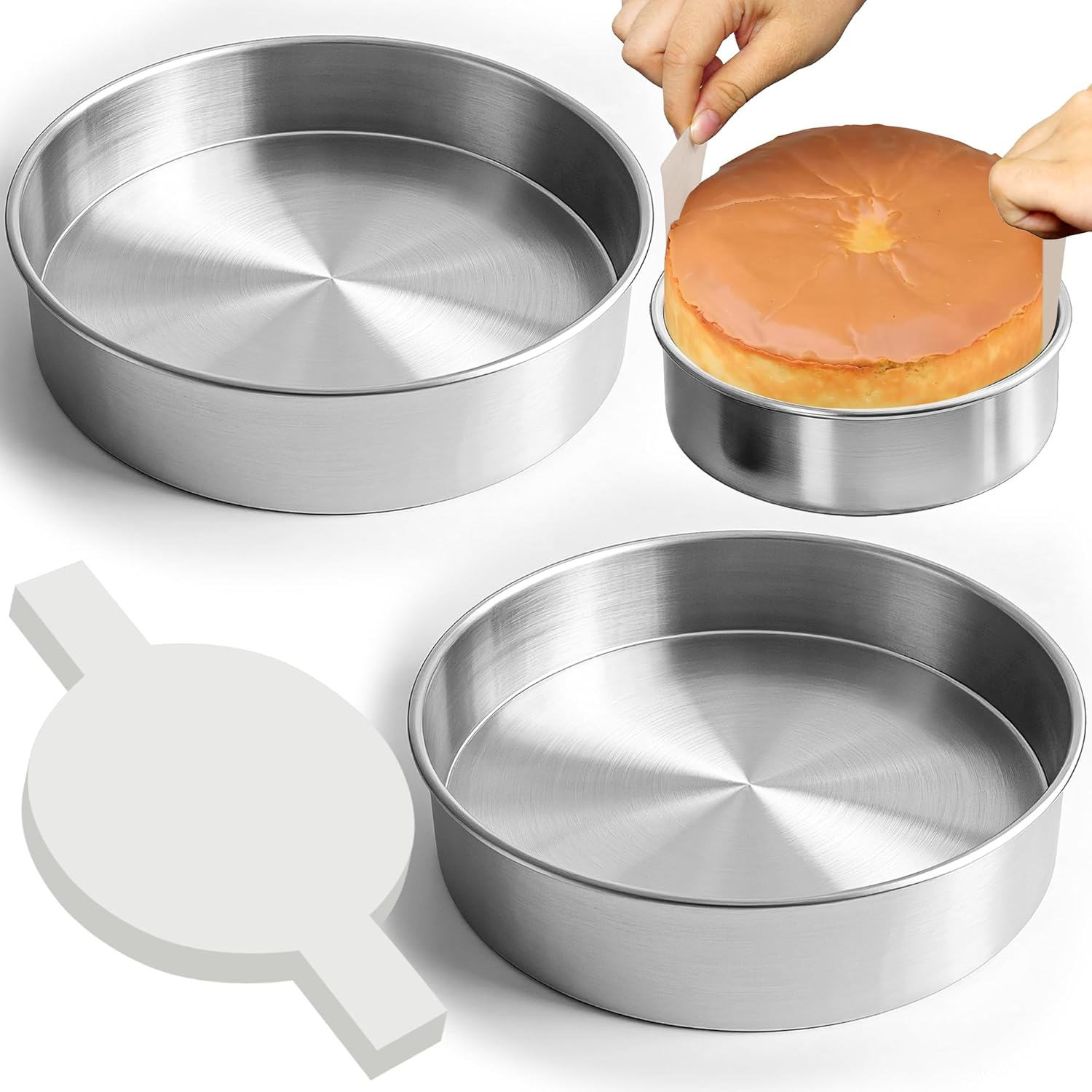 9 Inch Cake Pans Set of 2 with 100 Pieces Parchment Paper, Stainless Steel round Cake Pans Baking Pan for Layered Cakes, No Coating Smash Cake Pans Mirror Finish Dishwasher Safe Cake Mold