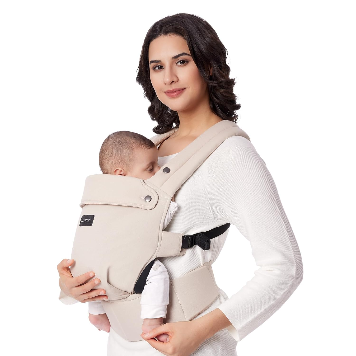Momcozy Baby Carrier - Ergonomic, Cozy and Lightweight Carrier for 7-44Lbs, Effortless to Put On, Ideal for Hands-Free Parenting, Enhanced Lumbar Support, Purehug for Infant to Toddler, Khaki