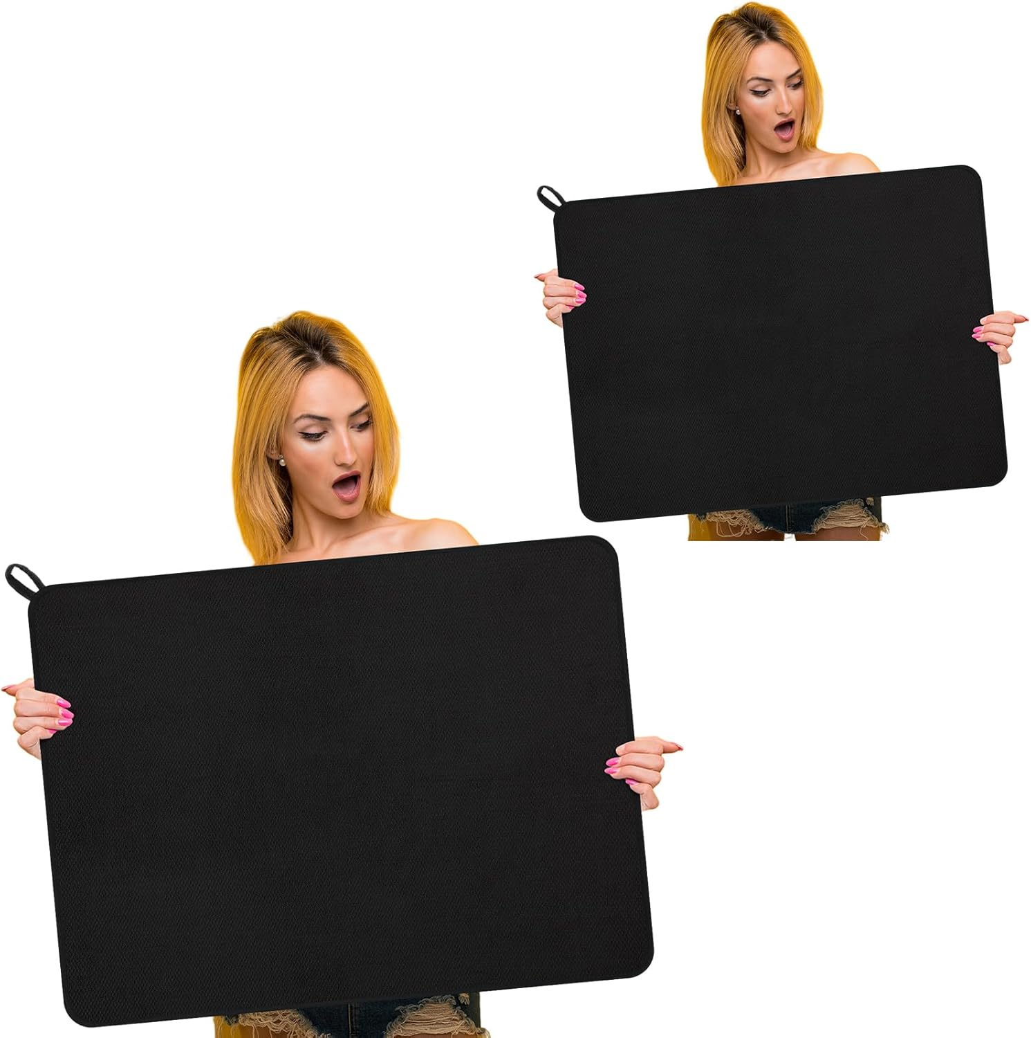 Hushee 2 Pack Extra Large Dish Drying Mat Microfiber Absorbent Dish Drying Pad Large Size Dishes Drainer Mats for Countertop, Sink, Refrigerator or Dryer (30 X 24 Inch,Black)