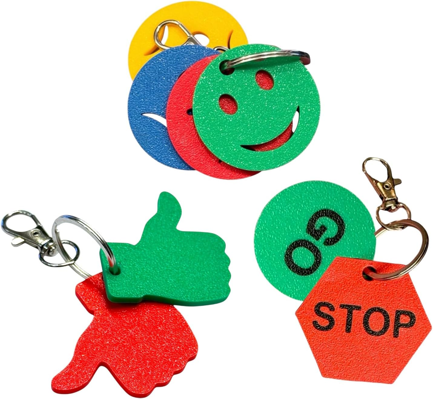 Essentials Communication Pack - 3 X Emotional Regulation Keyrings | 1 X Emotions Regulation Keyring | 1 X Thumbs up Thumbs down Keyring | 1 X Stop & Go Keyring | Teaching Aids | SEN Tools for Kids