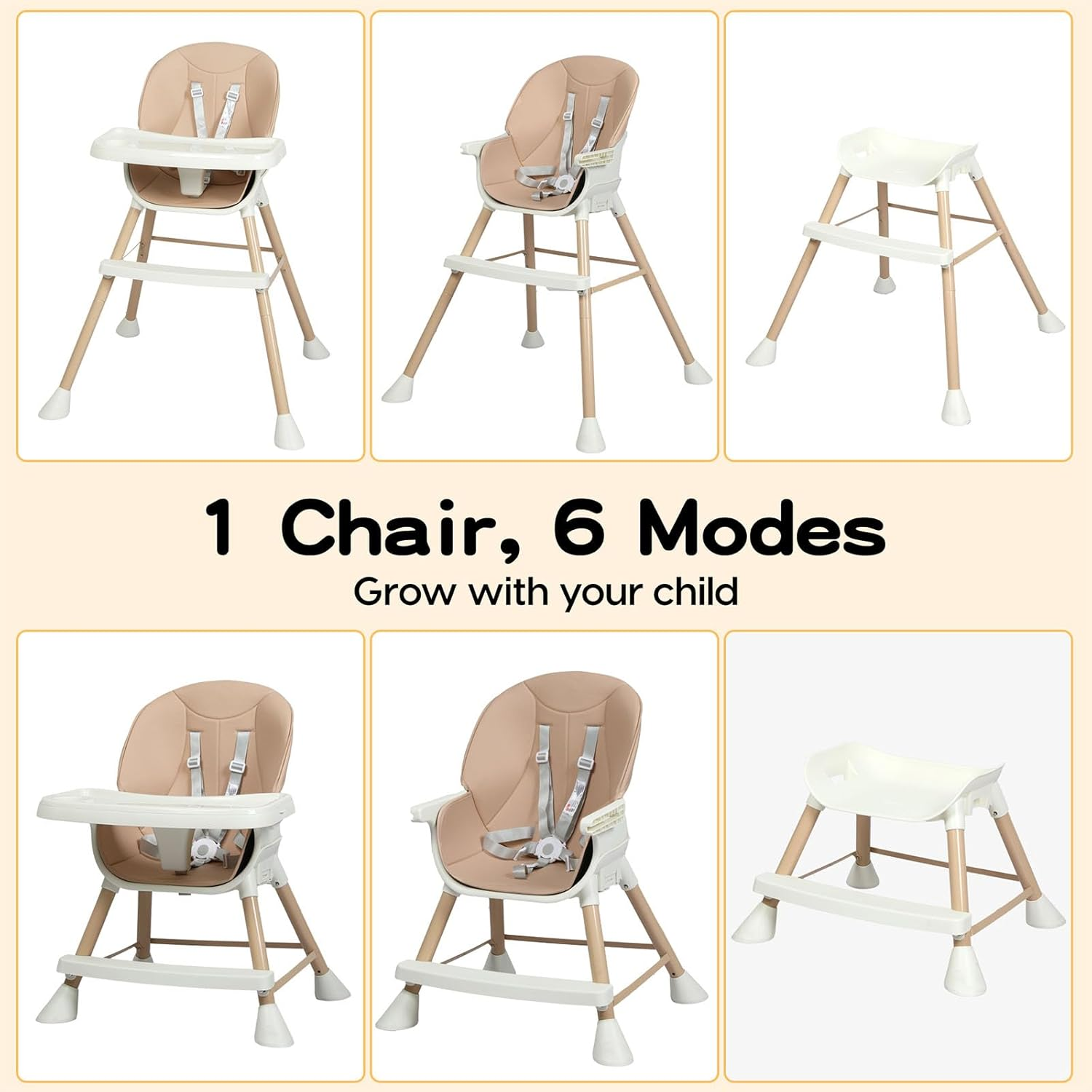 Bopeep Baby High Chair, 6-in-1 Convertible Toddler Chair, Removable Seat and ... - Picture 4 of 14