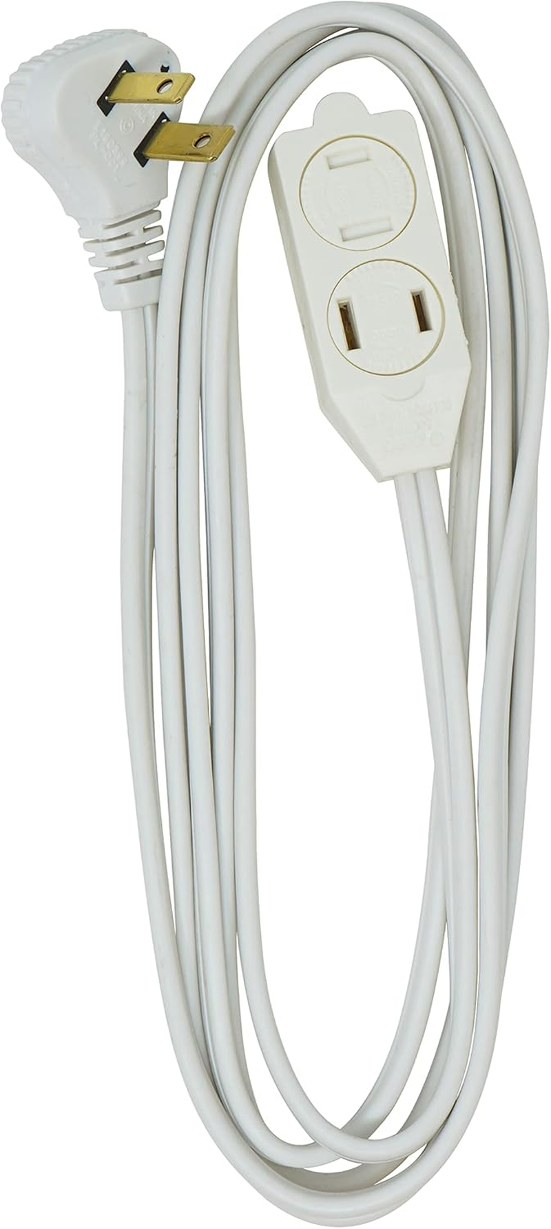 Slimline Extension Cord - 16/3 Indoor Flat Plug with Right Angled Design - 3 Polarized Outlets - PVC Jacket - Space Saving - Neutral White - 16 Gauge - 3 Feet