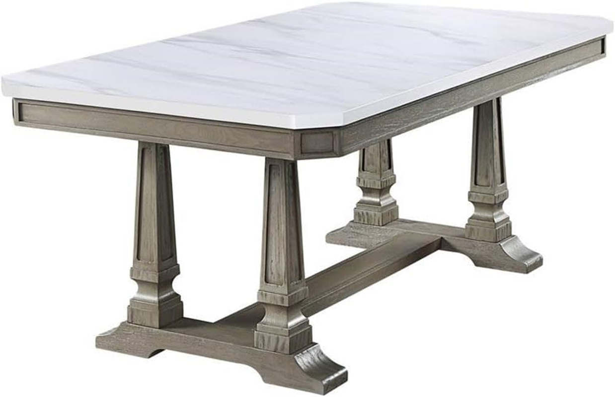 Zumala Wooden Dining Table with Trestle Base in White and Weathered Oak