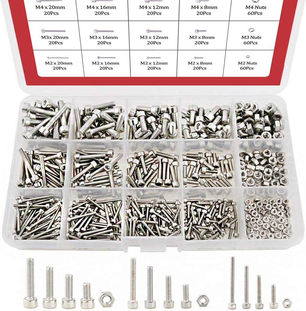 420pcs M2 3 4 304 Stainless Steel Hex Socket Head Cap Screws Nuts Assortment Kit with Box (304 Stainless Steel)