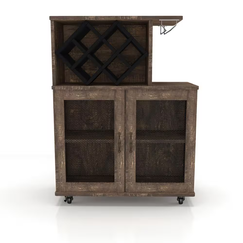 Ari Reclaimed Oak Mobile Mini Bar with Wine Rack