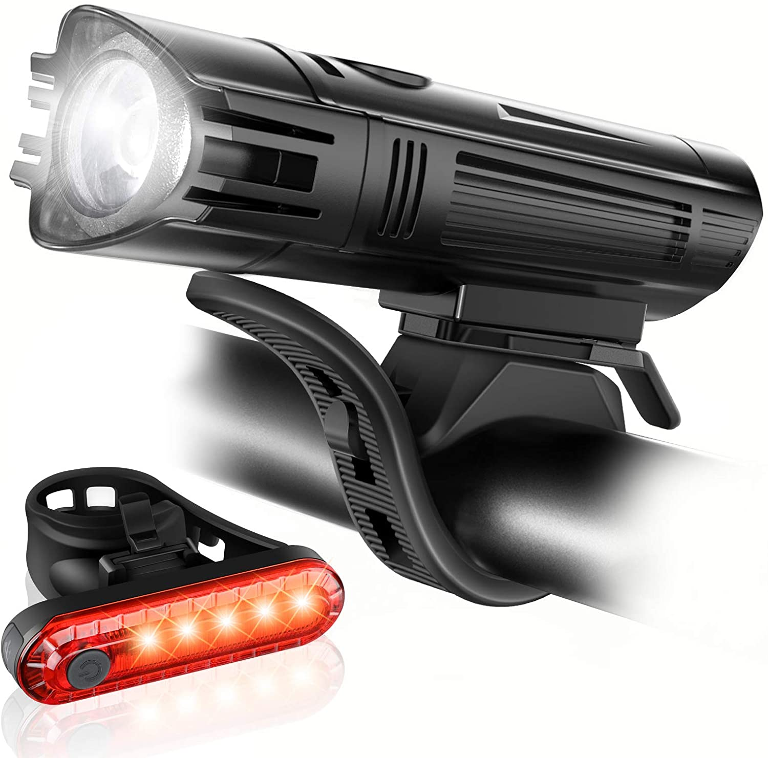 Ascher Ultra Bright USB Rechargeable Bike Light Set, Powerful Bicycle Front Headlight and Back Taillight, 4 Light Modes, Easy to Install for Men Women Kids Road Mountain Cycling Black