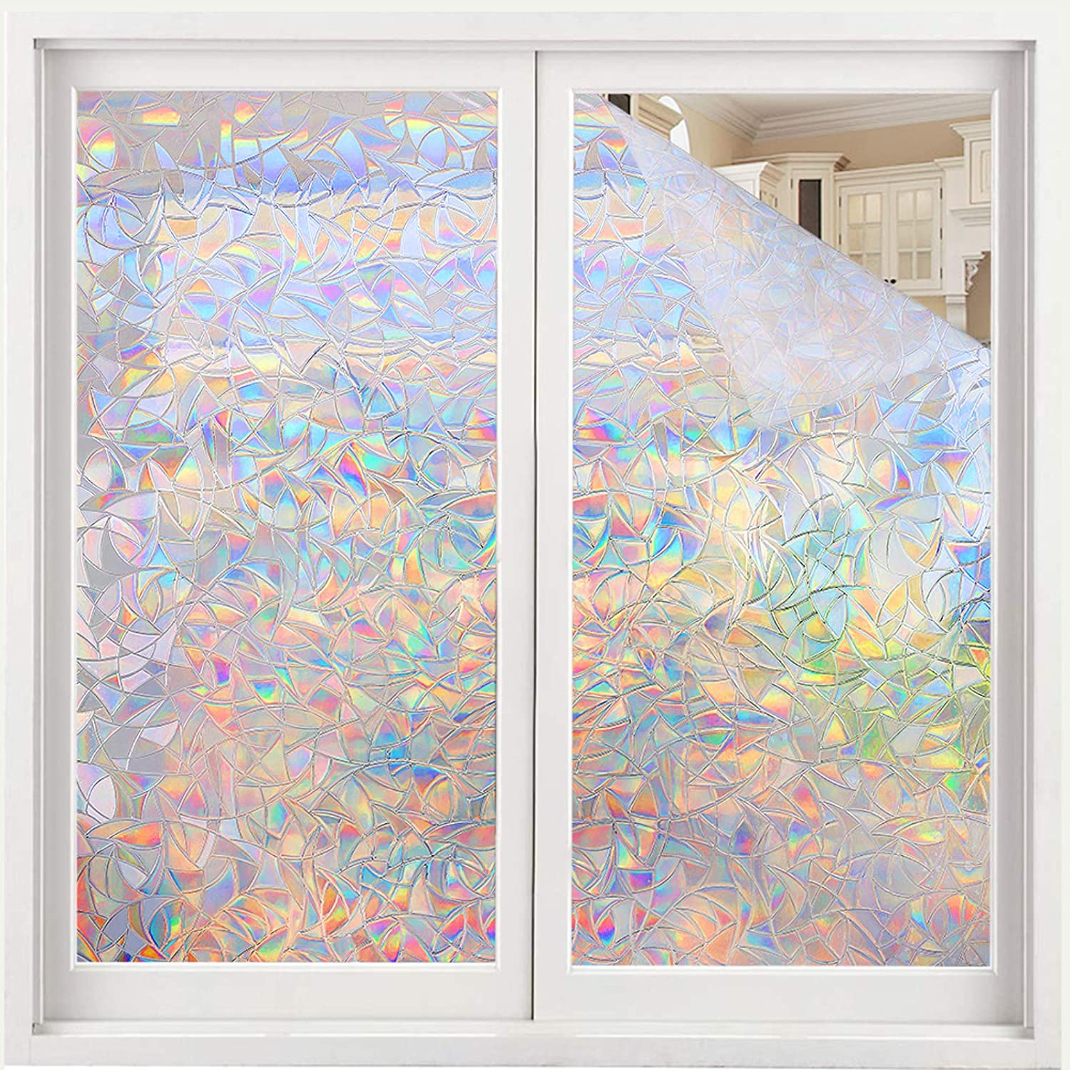 Volcanics Static Window Clings Vinyl 3D Decals Stickers Rainbow Window Privacy Film for Glass Door Home Heat Control anti UV 17.5 X 78.3 Inches