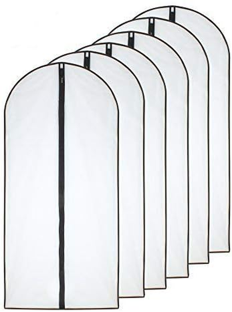 Garment Bags for Hanging Clothes (Set of 6) Black Side Breathable Garment Bag Clothes Cover Clear Full Zipper Bags for Suit Clothes Storage (24'' X 48'', Black)