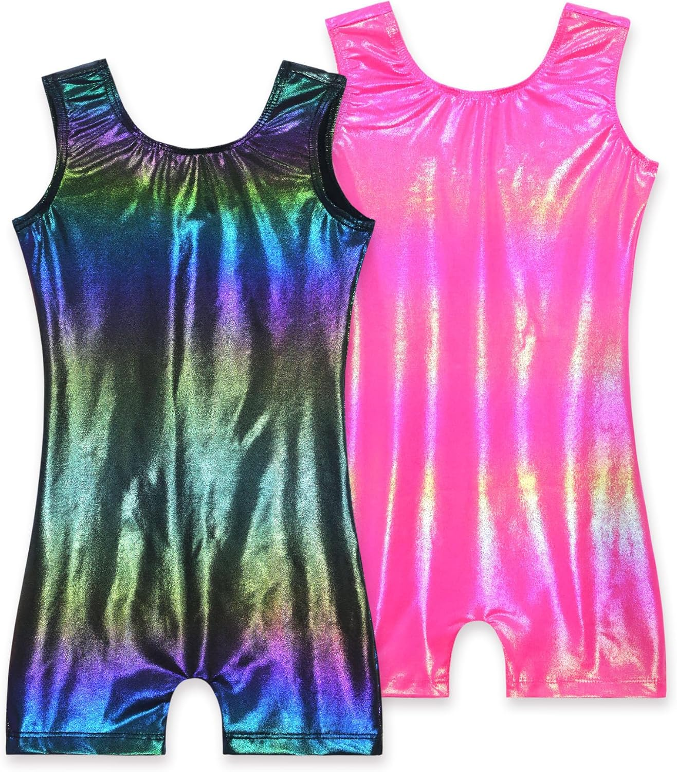2 Pack Leotard for Girls Gymnastics Sparkly Tumbling Unitards with Shorts Sleeveless One Piece Biketards