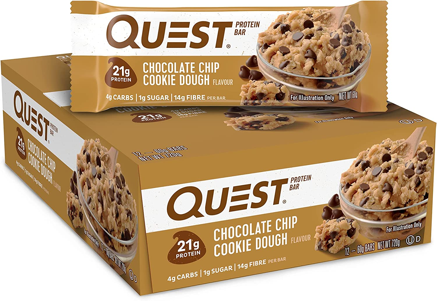 Nutrition Chocolate Chip Cookie Dough Protein Bar, Low Carb Keto 12 Count