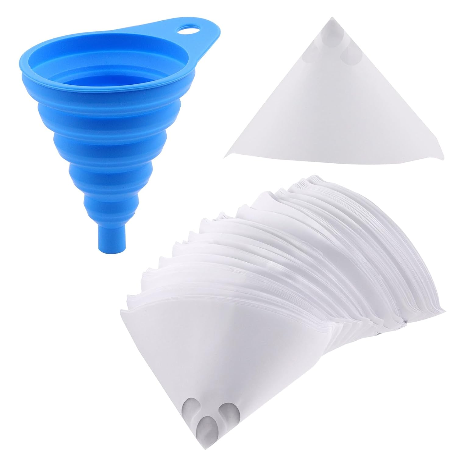 101Pcs Paint Filter Paint Cones Assortment Kit and 1 Pcs Silicone Funnel with Hook, 100 Micron Paint Filter with Fine Nylon Mesh for Automotive, Spray Guns, House, Arts & Crafts