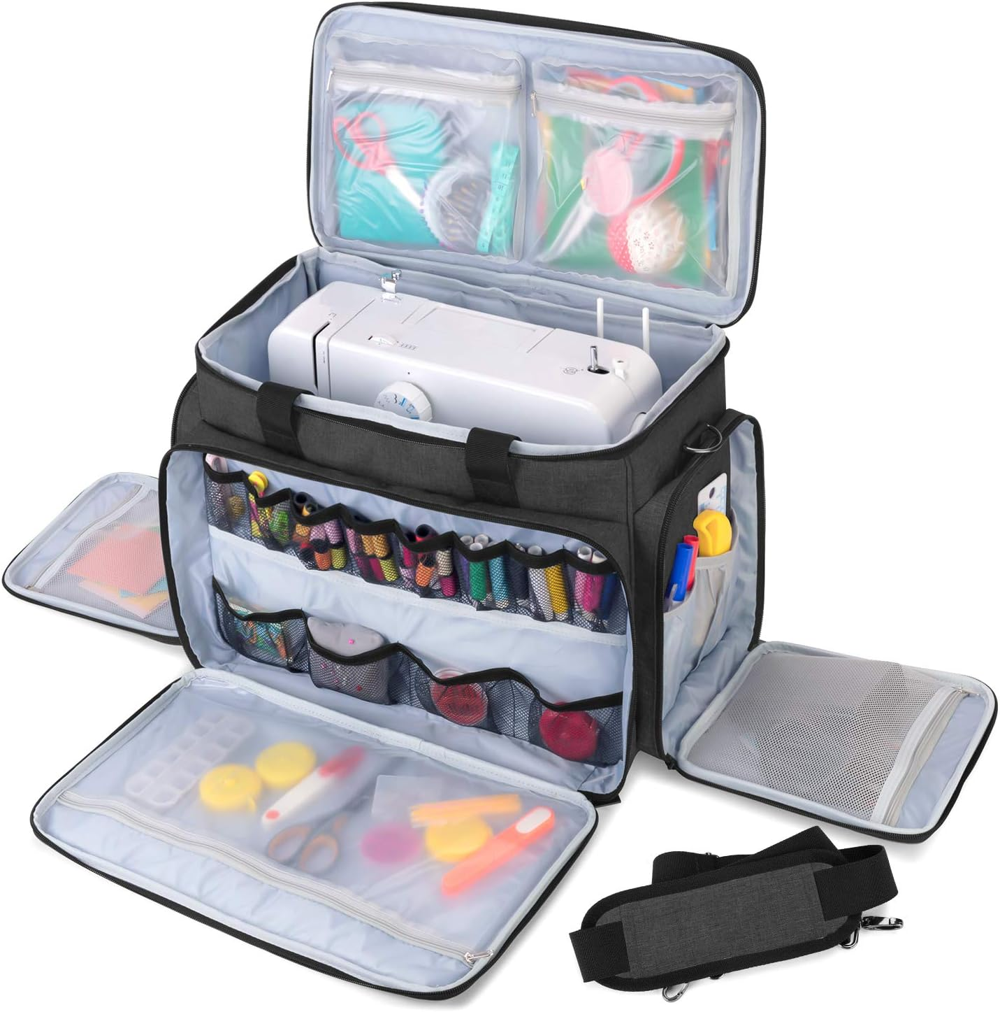 LUXJA Sewing Machine Travel Case with Removable Padding Pad, Fits Most Standard Machines and Accessories, Black (Bag Only)
