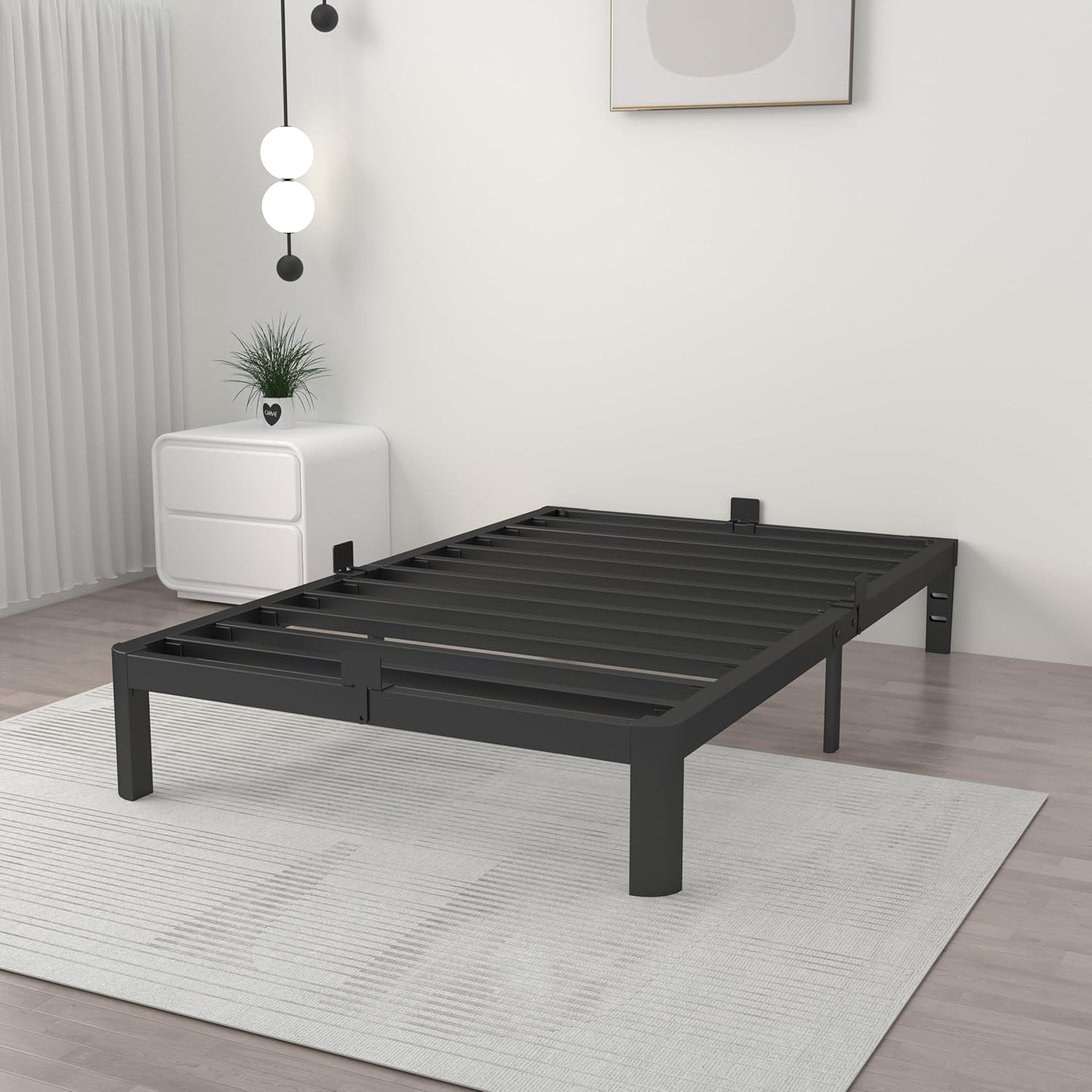 10 Inch Twin Size Bed Frames, Platform Bed with Metal Gaskets, Metal Bedframe No Box Spring Needed, DIY Headboard, Anti-Slip Mattress Stopper, round Corner Leg, Easy Assembly, Black