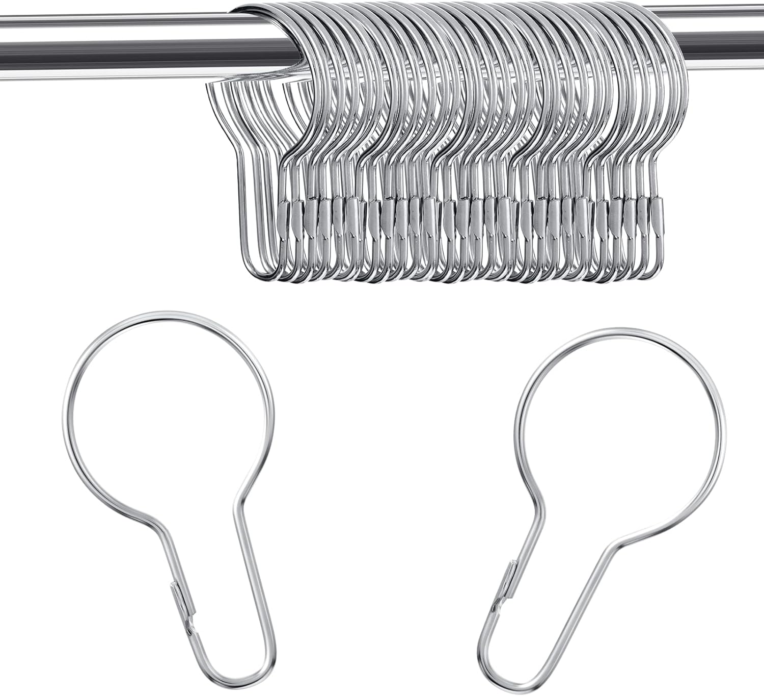 Queekay Metal Shower Curtain Hooks Hanging Clips Metal Curtain Rings Practical Reusable Shower Hangers for Bathroom Bedroom Kitchen Home Applications(Silver,60 Pieces)