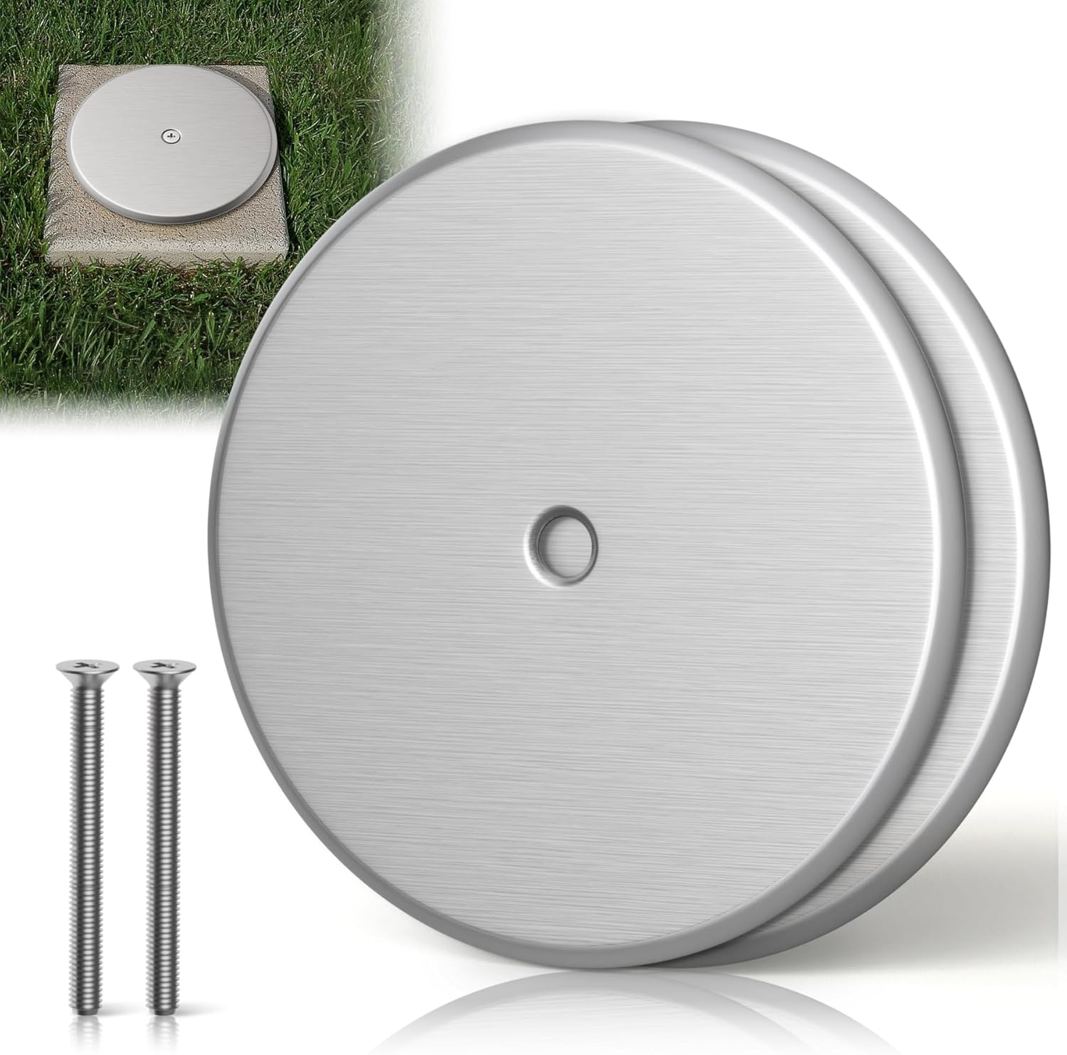 7Inch Clean Out Cover Plate, 2 Pcs Stainless Steel Cleanout Cover Plate for Clean Plug Access Hole, round Decorative Cleanout Cover Access Plate for Rear Deck Drain and Hidden Open Gutter