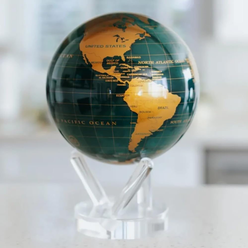MOVA Globe Green and Gold 6" with Base, Solar Powered Rotating Globe No Need ... - Picture 3 of 14