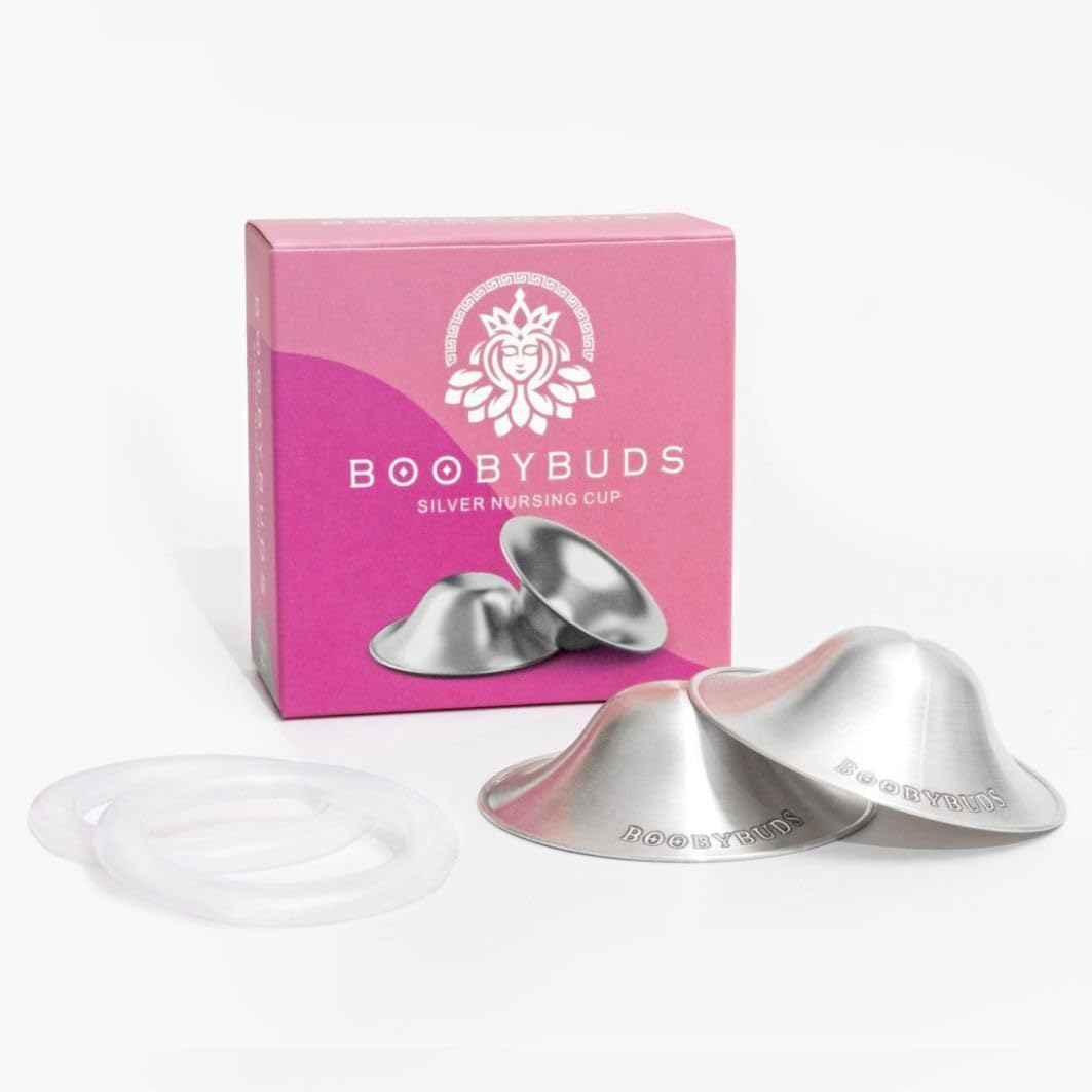 The Original Silver Nursing Cups 999 Silver - Nipple Shields for Nursing Newborns - 100% Pure 999 Silver - Universal Fit - Soothe and Protect Sore Nipples - Essential for Breastfeeding Mothers (999 Silver Regular Silicone Rings)