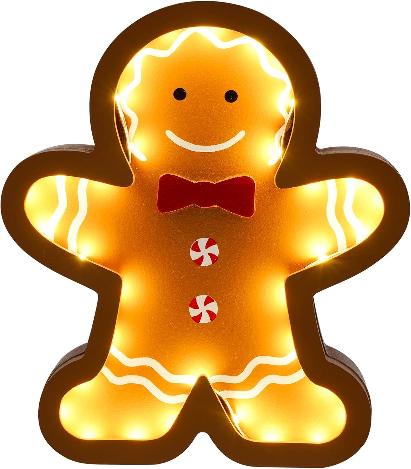 Christmas Decorations for Home LED Lighted Gingerbread Man Decor Indoor Wooden Merry Christmas Sign Rustic Farmhouse Holiday Tabletop Block Xmas Party Gift