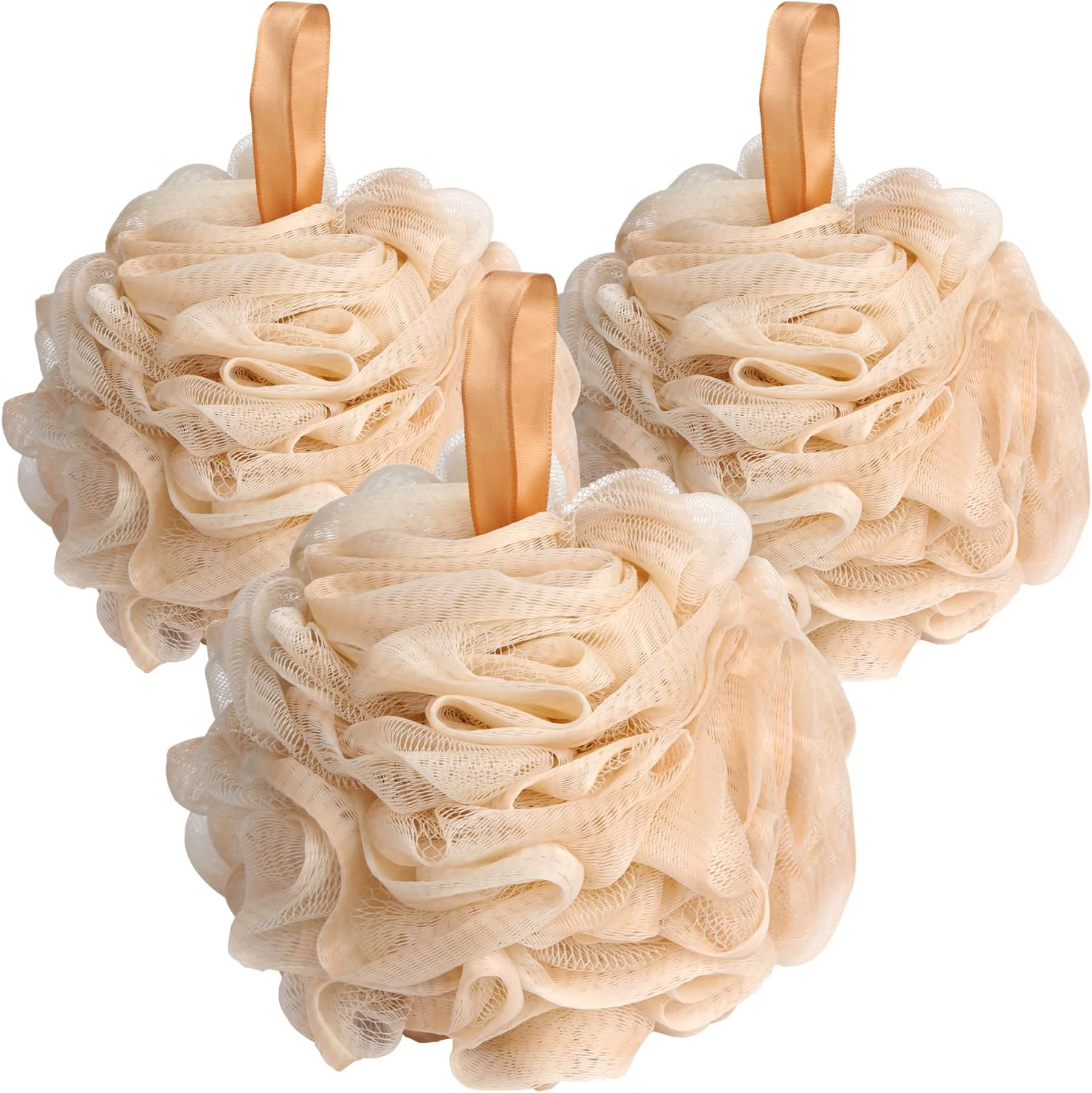 Fishent Loofah - Bath Sponge, 3 Pack 60G Large Shower Mesh Ball Soft Pouf Body Scrubber, Shower Loofah Fits for All Skin Types