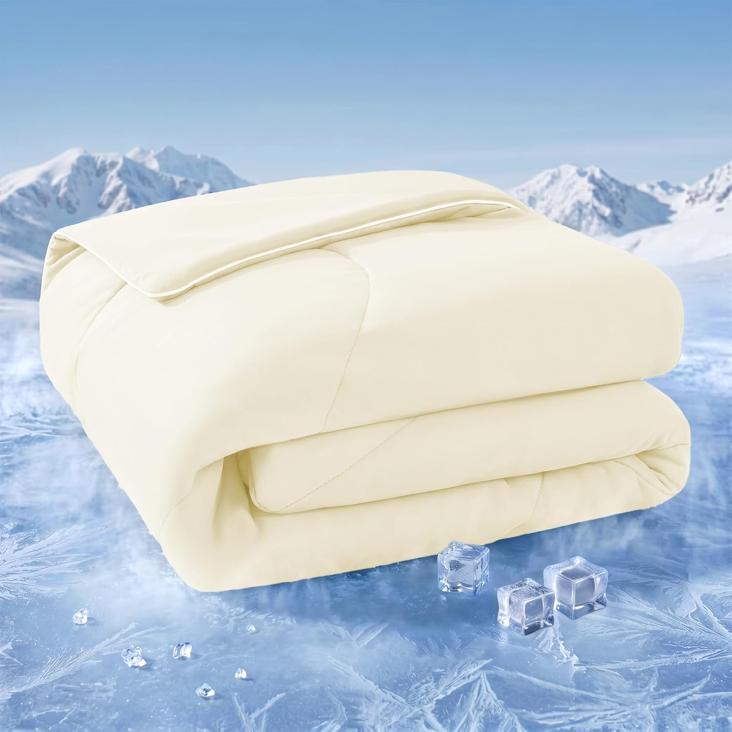 Cooling Blanket King Size, Cooling Comforter for Hot Sleepers, Lightweight Breathable Summer Blanket, Cool to Touch for Night Sweats,90"X108", Beige