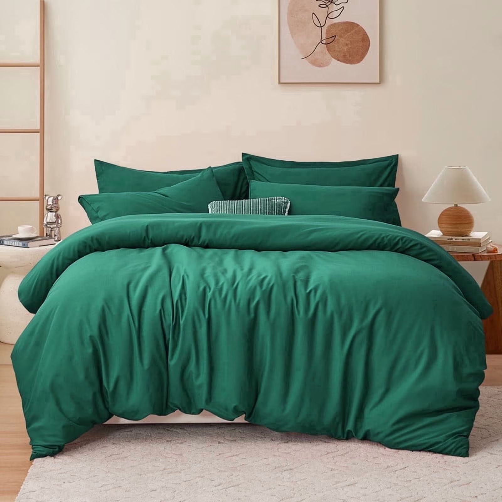 Bedding Duvet Cover Twin Size - 1 Comforter Cover 68X90 Inches & 1 Pillow Sham 20X26 Inches (Dark Green) Comforter Not Included