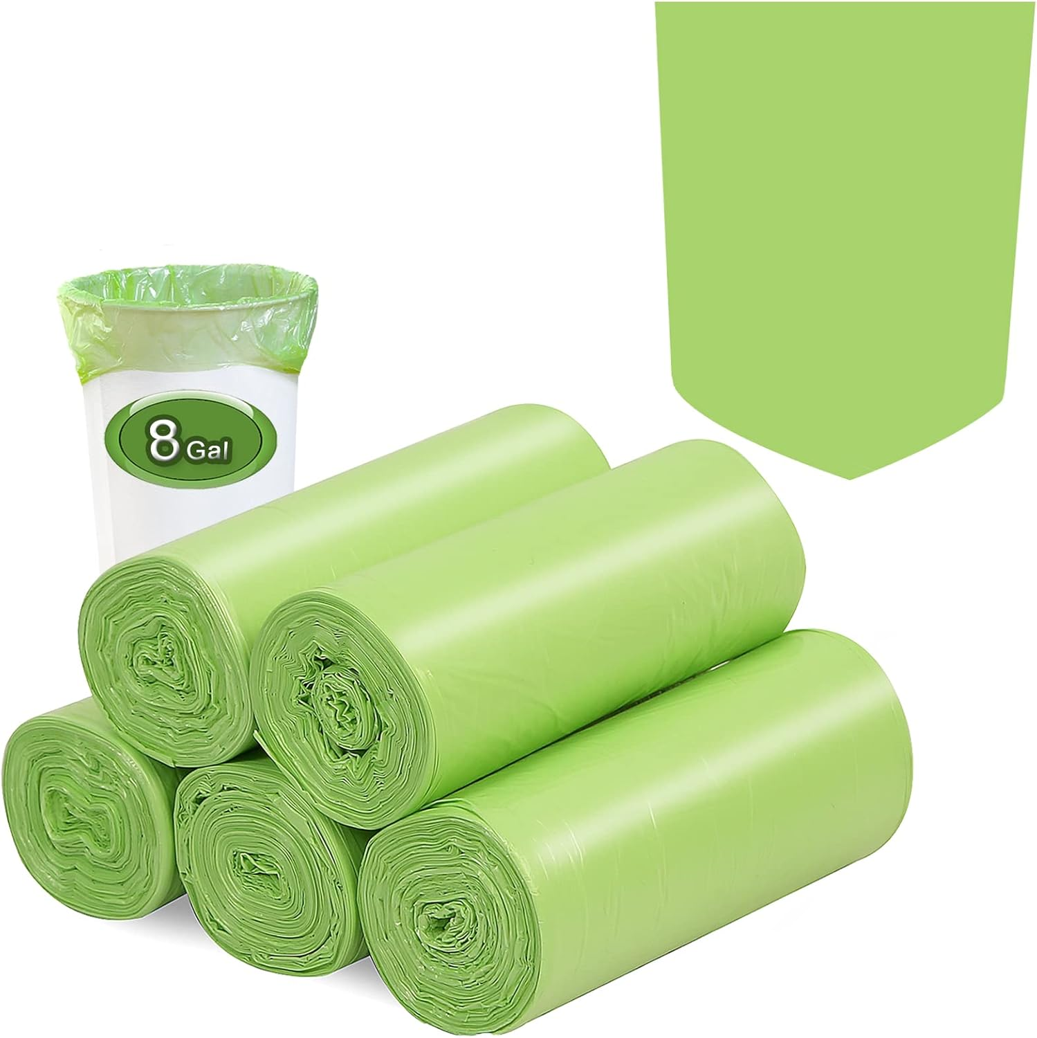 8 Gallon Trash Bags,  Garbage Bags Compatible with Simple Human H Trash Can, Compostable 6-9 Gal 30L ( Clear Green, 100 Count (Pack of 1))