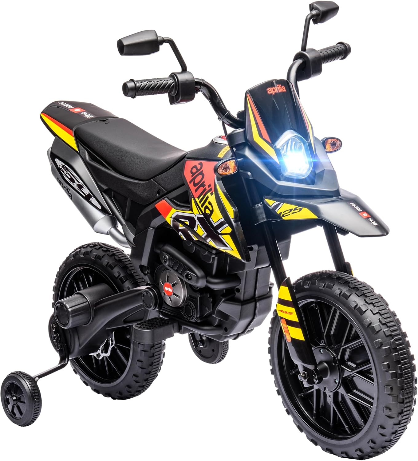 12V Kids Motorcycle Electric Bike Training Wheels LED Light Yellow | Aprilia Licensed