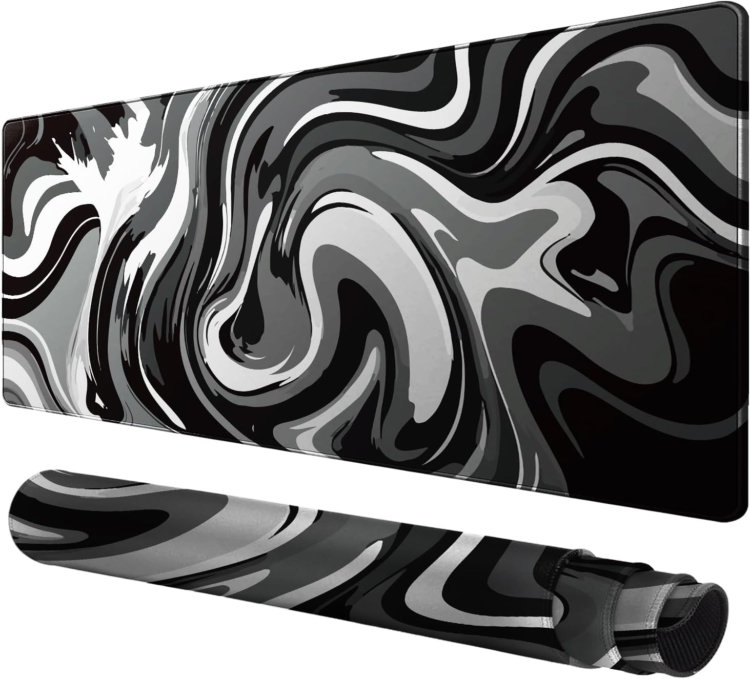 Large Gaming Mouse Pad - Black and White Mouse Pad with Stitched Edges, Exten...