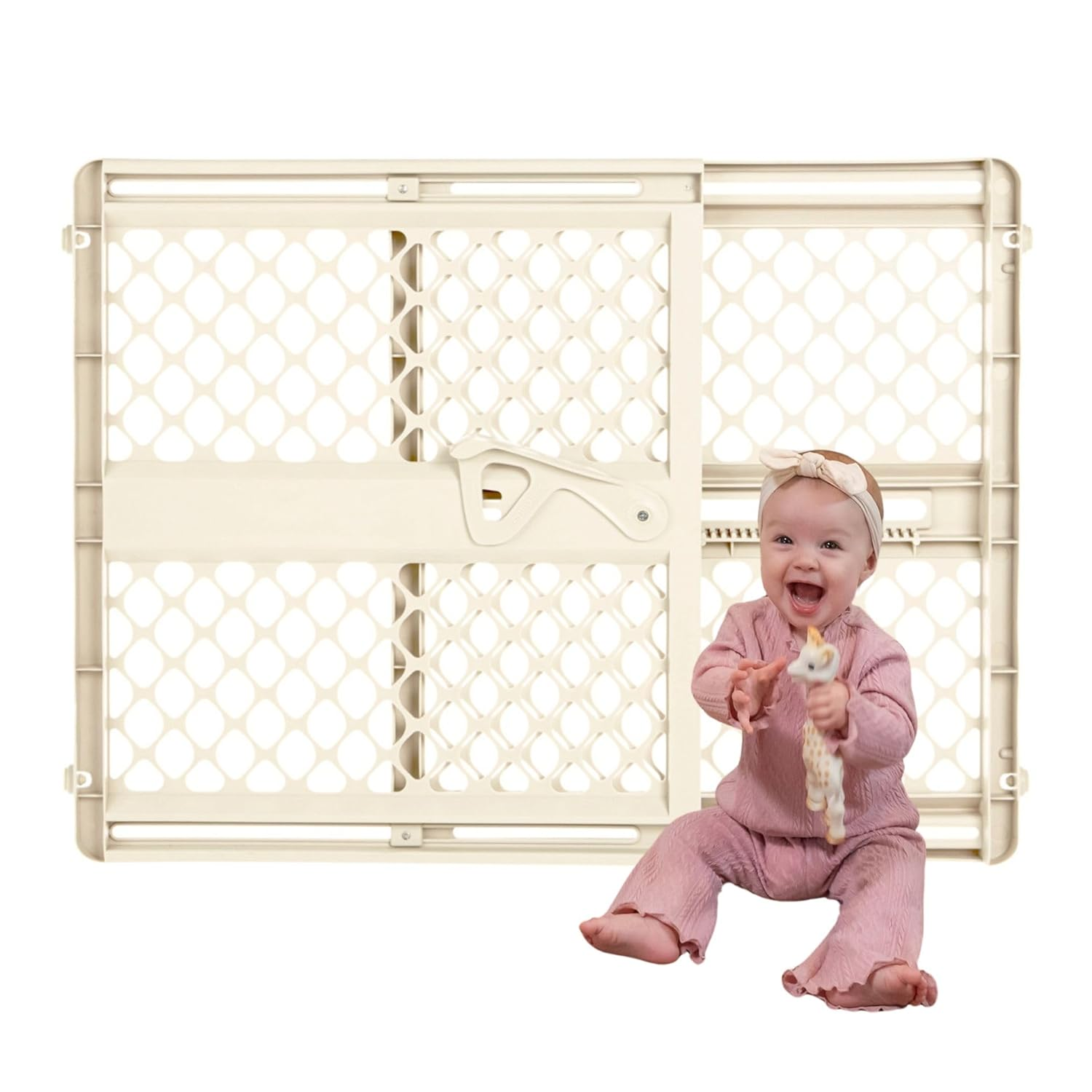 - Supergate Ergo Baby Gate: Plastic Baby Gate for Stairs & Doorways - Adjustable Indoor Safety Gate - Made in USA - 26 to 42 Inches Wide - 26 Inches Tall - Ivory