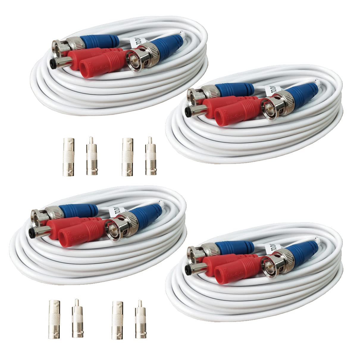 4 Pack 25Ft All-In-One Video Power Cables, Security Camera Cable BNC Extension Surveillance Wire Cord for CCTV Security DVR System Installation