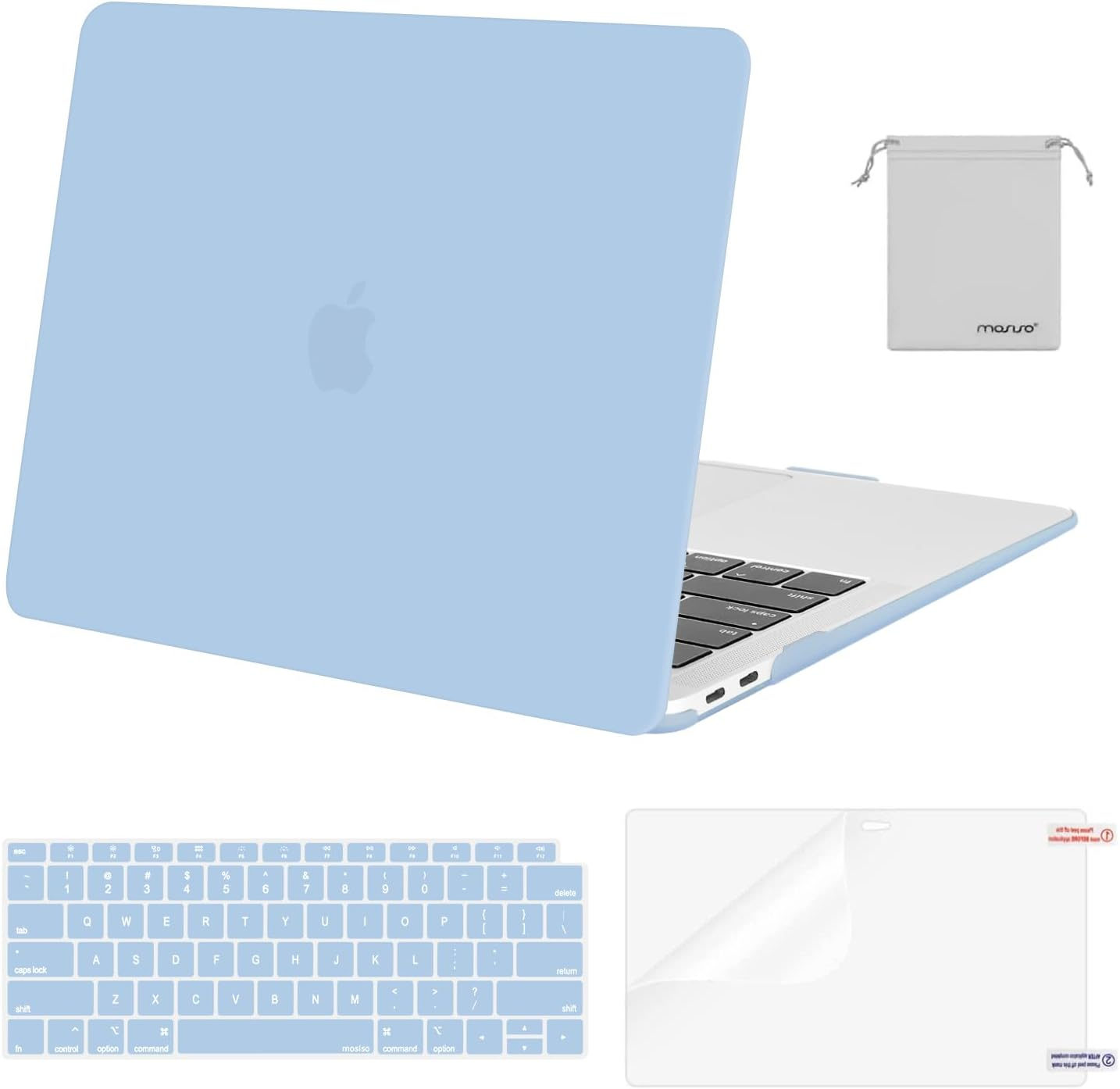 MOSISO Compatible with Macbook Air 13 Inch Case 2022, 2021-2018 Release A2337 M1 A2179 A1932, Plastic Hard Shell&Keyboard Cover&Screen Film&Storage Bag for Macbook Air 13.3 Inch Case, Airy Blue