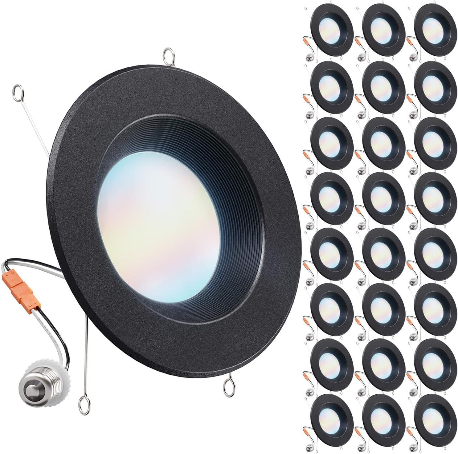 Sunco 24 Pack 5CCT Black LED Recessed Lighting 6 Inch, 2700K/3000K/3500K/4000K/5000K Selectable, Dimmable Can Lights, Baffle Trim, 13W=120W, 965 LM, Damp Rated, Retrofit Installation - UL Listed