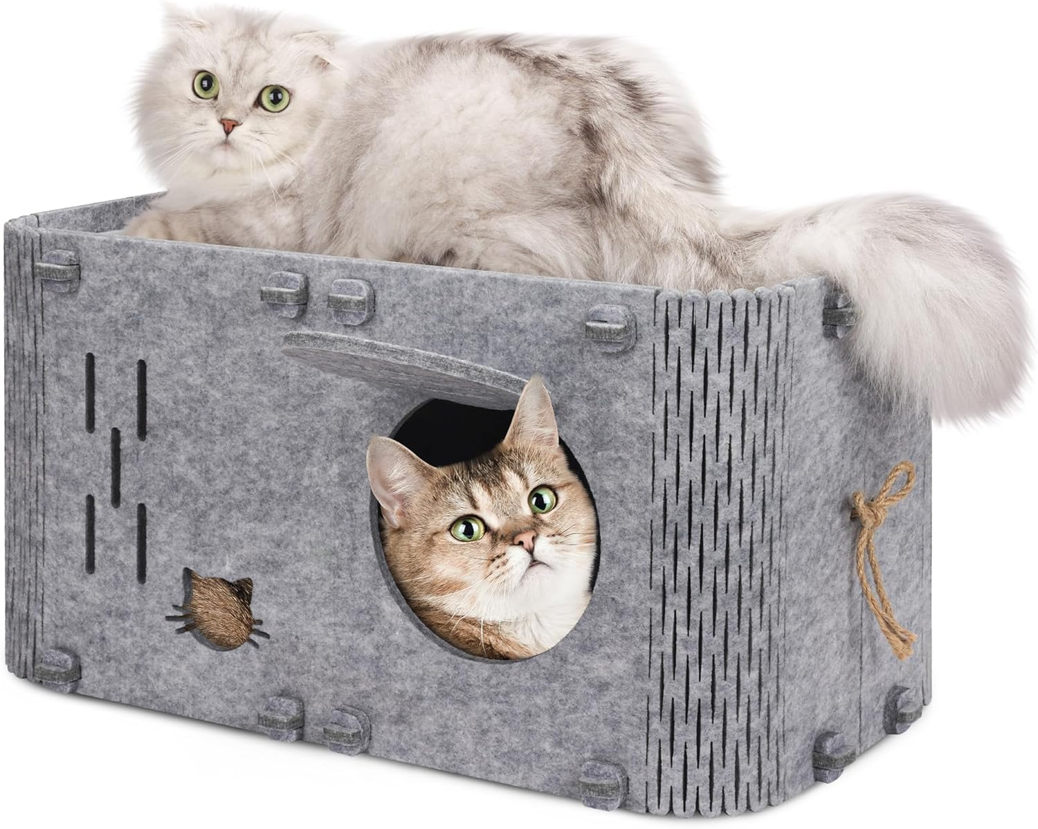 Cat House for Indoor Cats, Cozy Cat Bed Cave, Scratch Resistant Peekaboo Cat Caves, Modern Cat Enclosed House Hideaway for Multiple & Large Cats, Grey