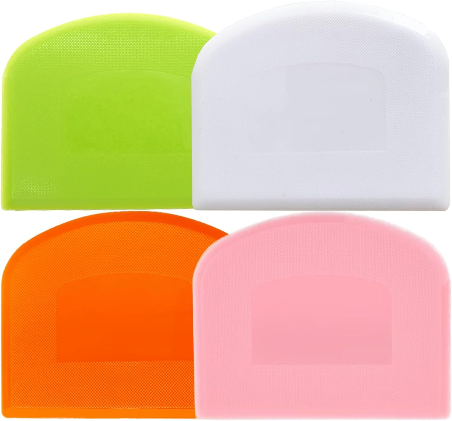 Dough Scraper Bench Scraper for Baking, 4 Pcs BPA Free PE Plastic Flexible Bowl Scraper, -Safe Plastic Dough Cutter for Bread Cake Dough Fondant Icing (White, Green, Orange, Pink)